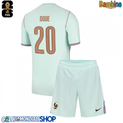 Maglie da calcio Francia Desire Doue #20 Seconda Maglia Bambino Mondiali 2026  Manica Corta + Pantaloni corti)
